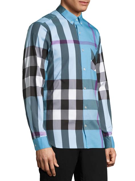 light blue burberry button down|burberry long sleeve button up.